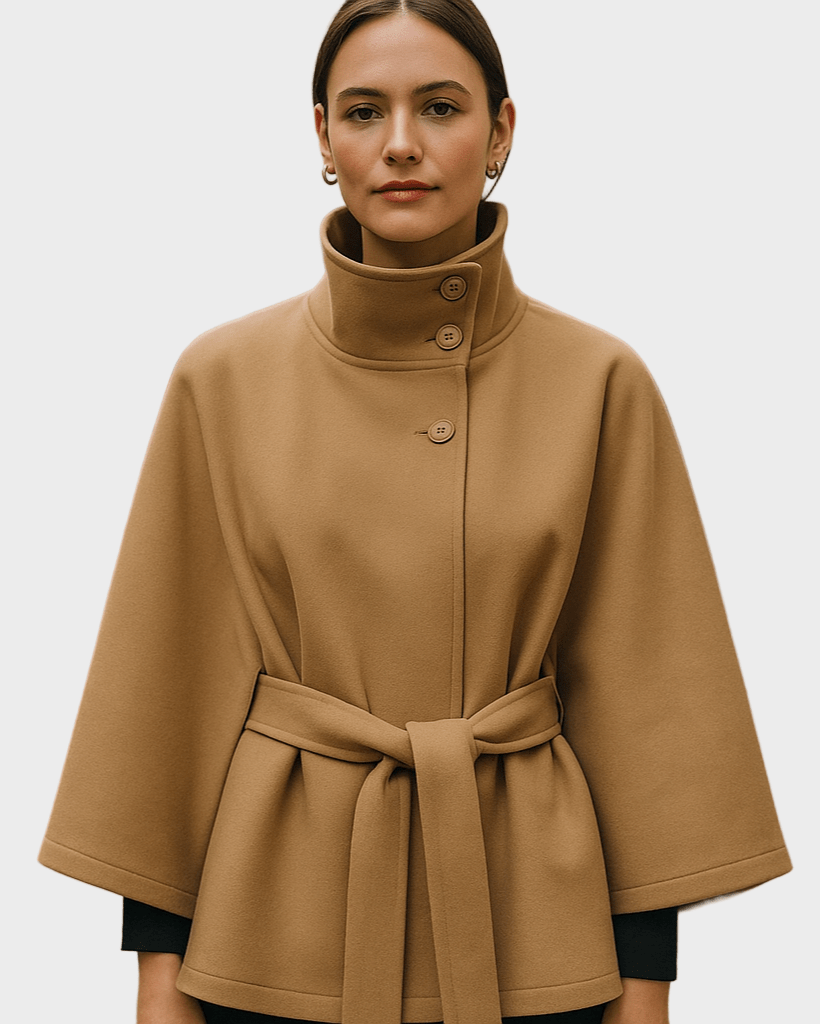 Amelia | Camelfarbener Cape-Mantel mit Gürtel