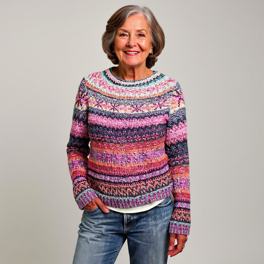 Annemarie | Bunter Strickpullover mit Fair-Isle-Muster in Rosa