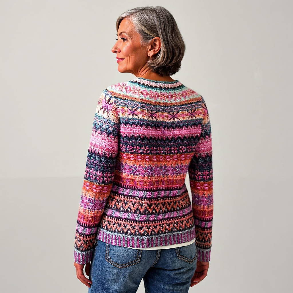 Annemarie | Bunter Strickpullover mit Fair-Isle-Muster in Rosa