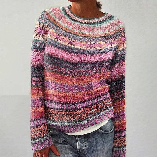 Annemarie | Bunter Strickpullover mit Fair-Isle-Muster in Rosa