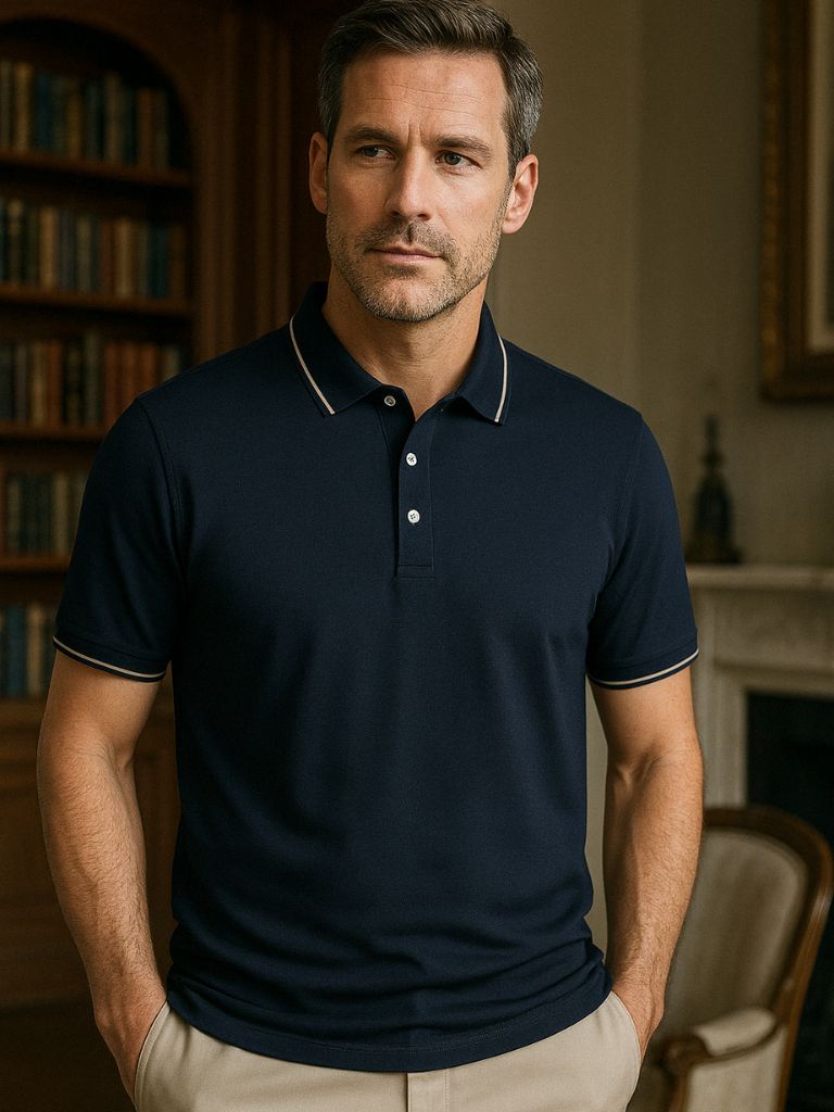Armin | Dunkelblaues Poloshirt mit Kontrastdetails