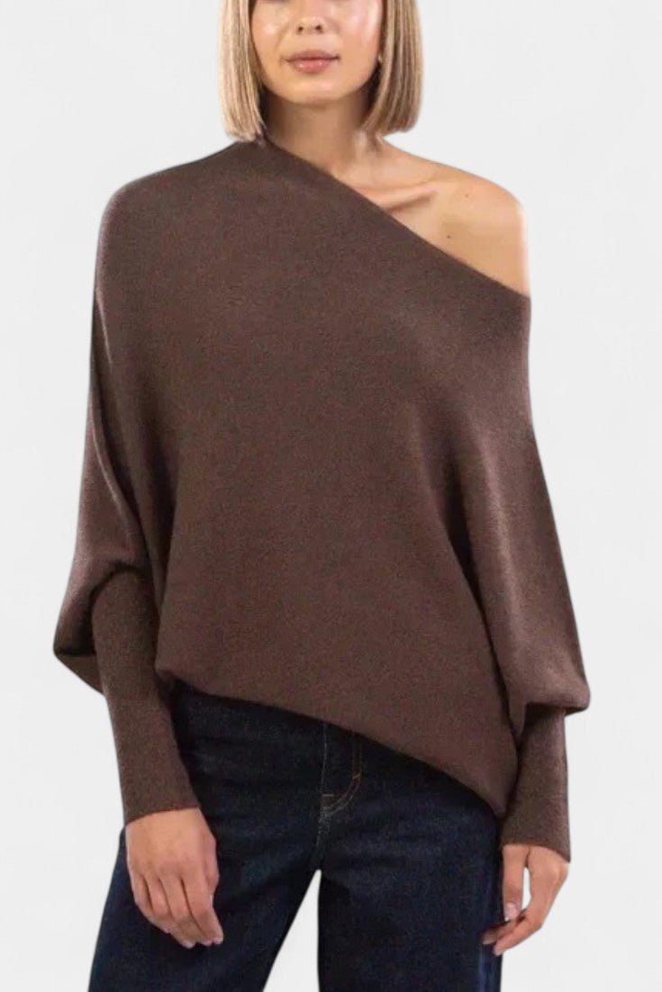 Andrea | Olivgrüner schulterfreier Pullover