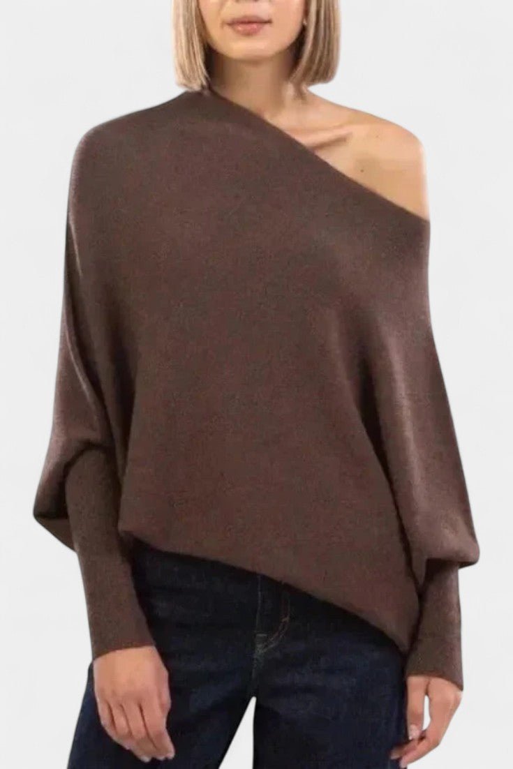 Andrea | Olivgrüner schulterfreier Pullover