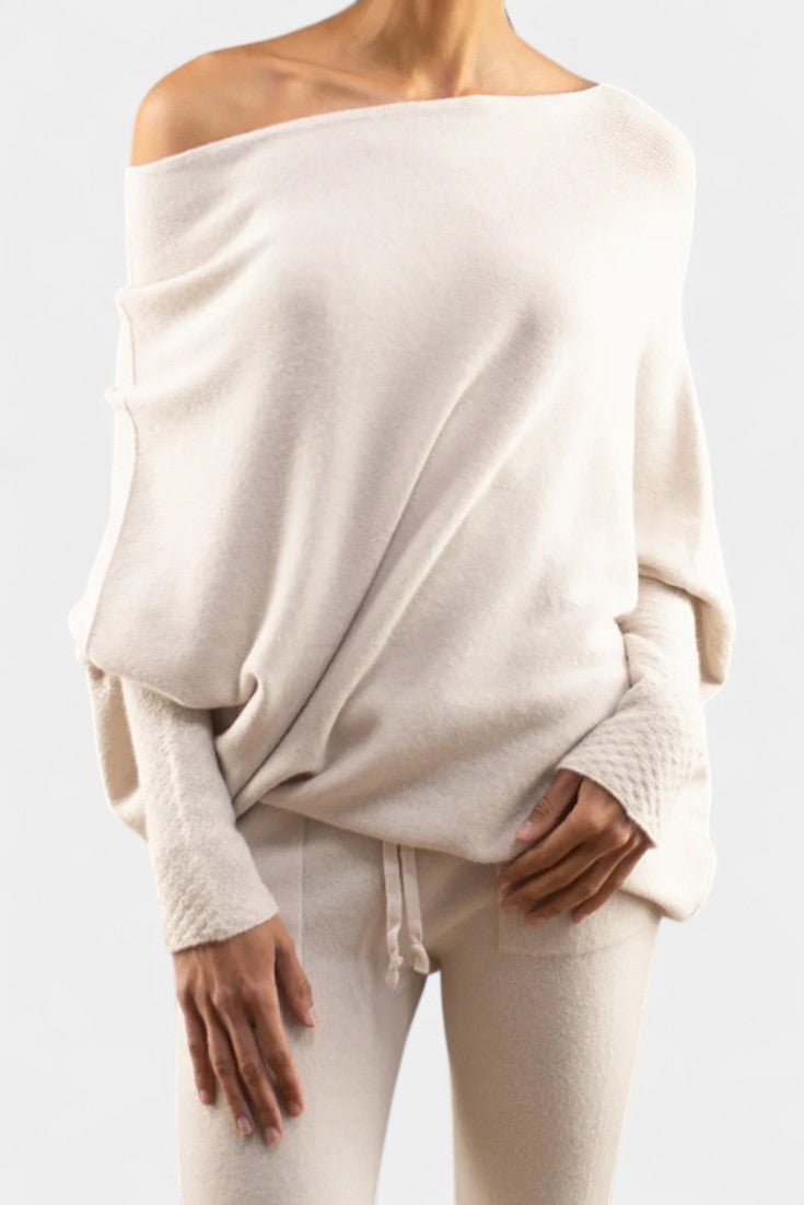 Andrea | Olivgrüner schulterfreier Pullover