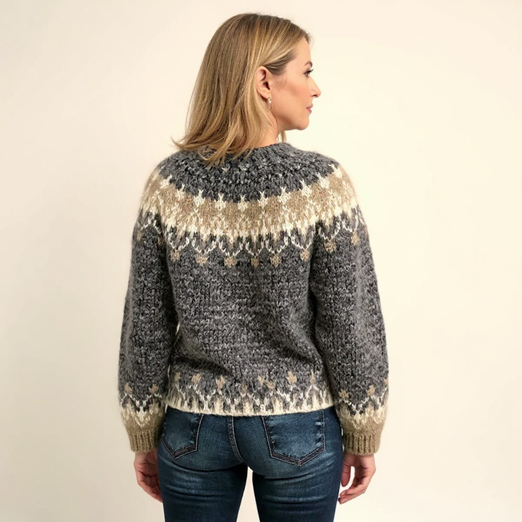 Anneliese | Strickpullover mit Fair-Isle-Muster in Anthrazit