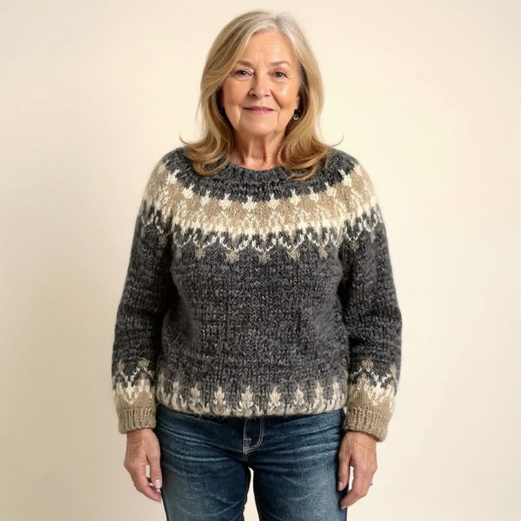 Anneliese | Strickpullover mit Fair-Isle-Muster in Anthrazit