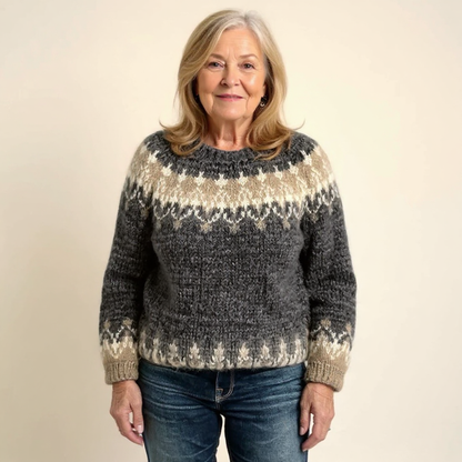 Anneliese | Strickpullover mit Fair-Isle-Muster in Anthrazit