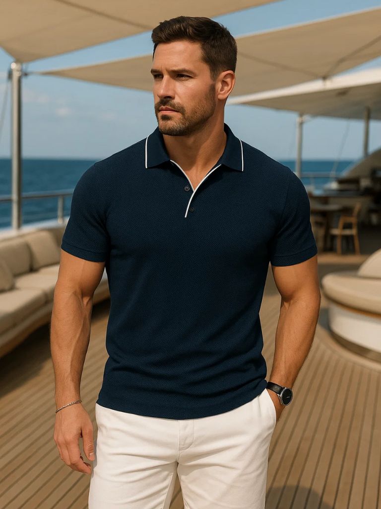 Arno | Blaues Poloshirt mit Kontrastdetails