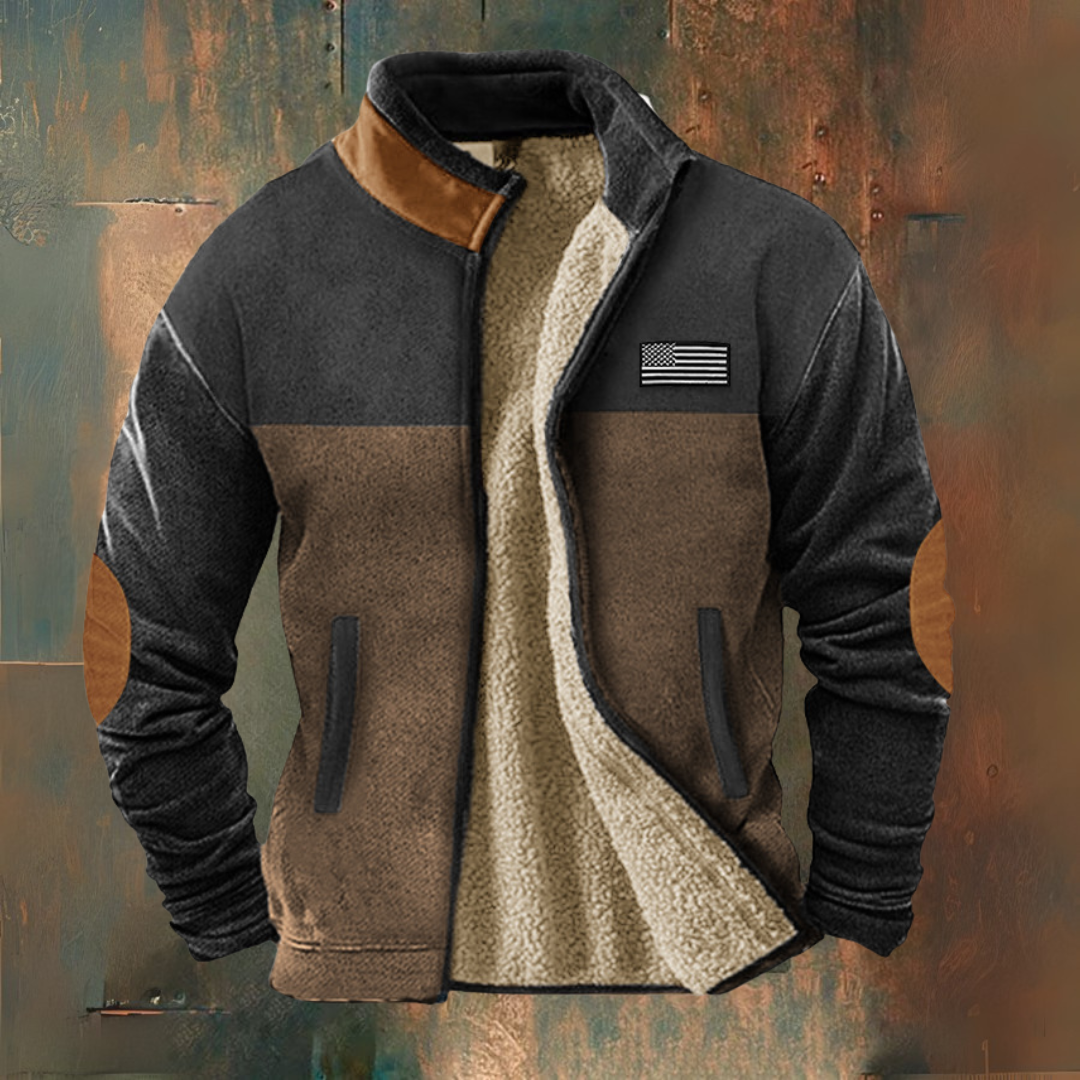 Anton | Braun-schwarze Fleecejacke mit Kontrasteinsätzen