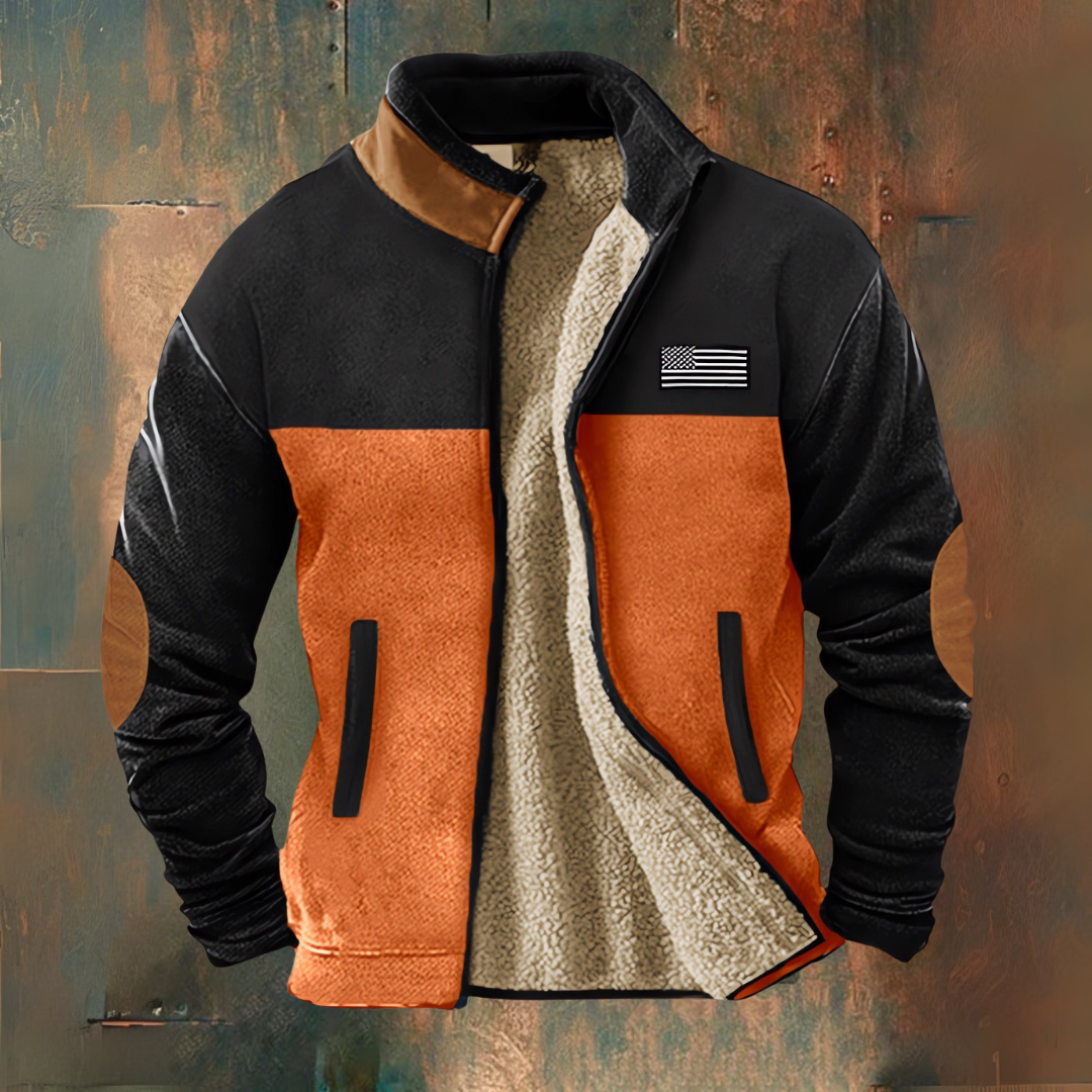 Anton | Braun-schwarze Fleecejacke mit Kontrasteinsätzen