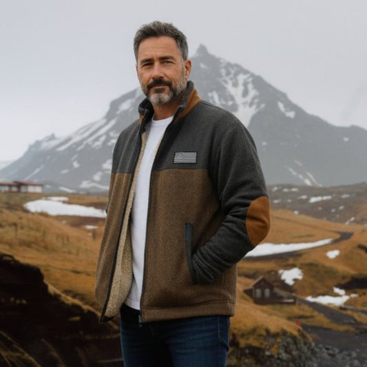 Anton | Braun-schwarze Fleecejacke mit Kontrasteinsätzen