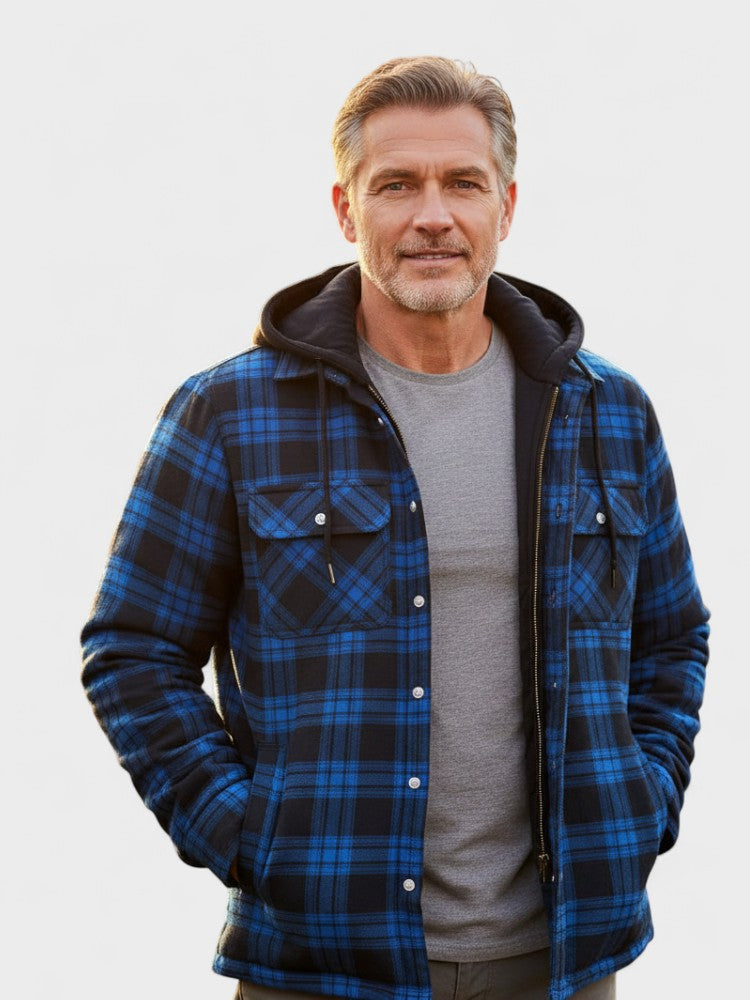 Alfred | Blau karierte Kapuzenjacke