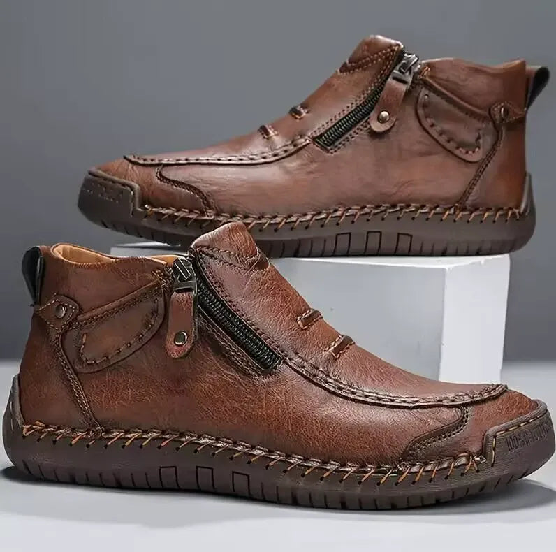 Adalbert | Braune Freizeit-Schuhe mit Reißverschluss