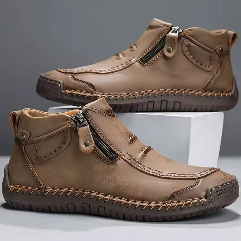 Adalbert | Braune Freizeit-Schuhe mit Reißverschluss
