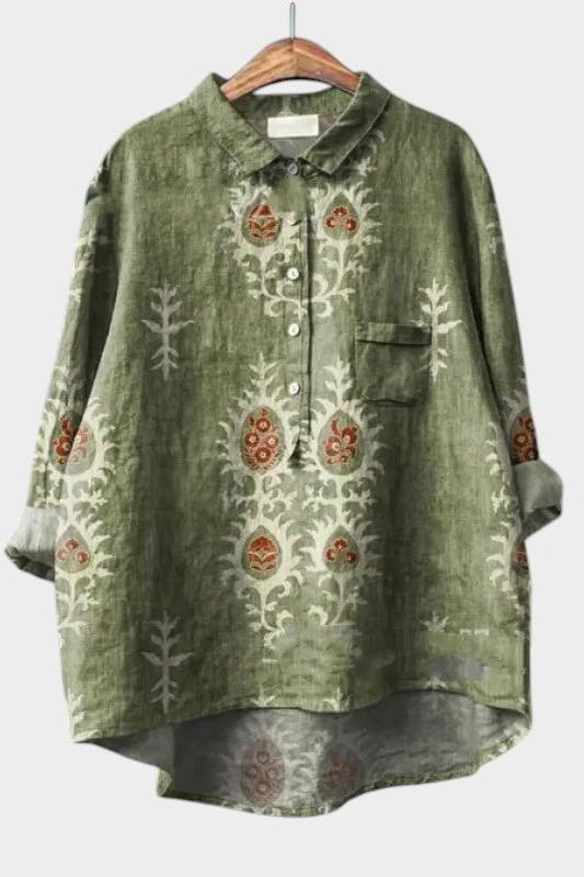 Auguste-Marie | Olivgrüne Bluse mit Ornamenten