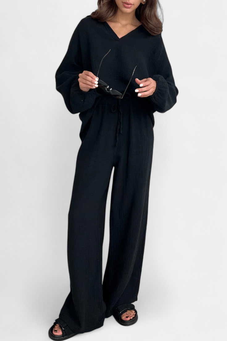 Esther | Lockeres Langarm-Oberteil & weite Hose Set