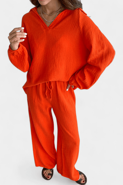 Esther | Lockeres Langarm-Oberteil & weite Hose Set