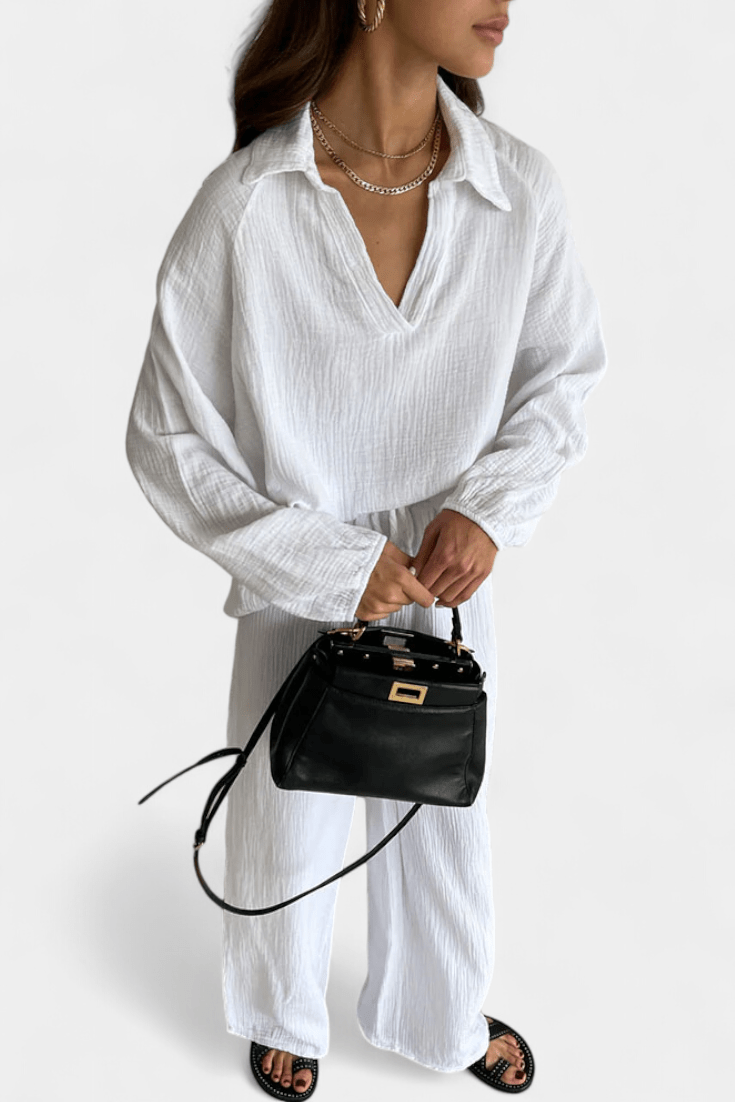 Esther | Lockeres Langarm-Oberteil & weite Hose Set