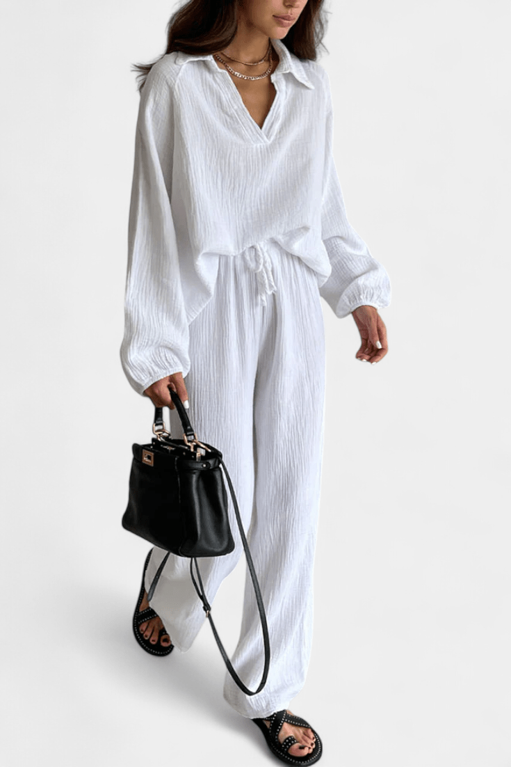 Esther | Lockeres Langarm-Oberteil & weite Hose Set