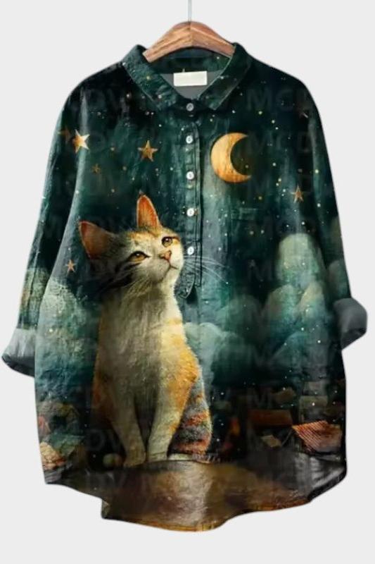 Astrid | Bluse mit Nachtkatzenmotiv