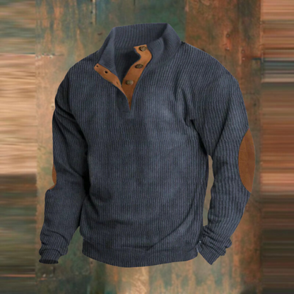 Augustin | Olivgrüner Rippstrick-Pullover mit Troyerkragen