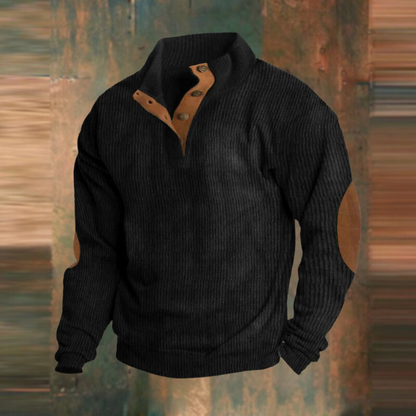Augustin | Olivgrüner Rippstrick-Pullover mit Troyerkragen