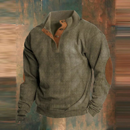Augustin | Olivgrüner Rippstrick-Pullover mit Troyerkragen