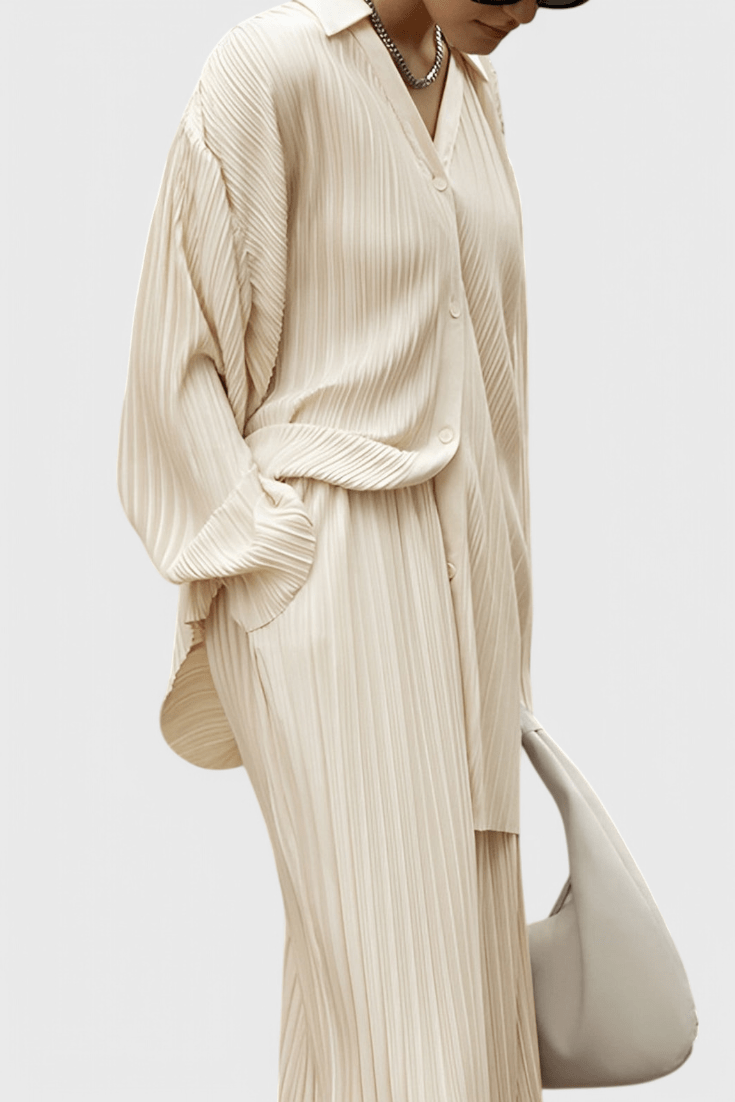 Augusta | Plissiertes Oberteil & weite Hose Set
