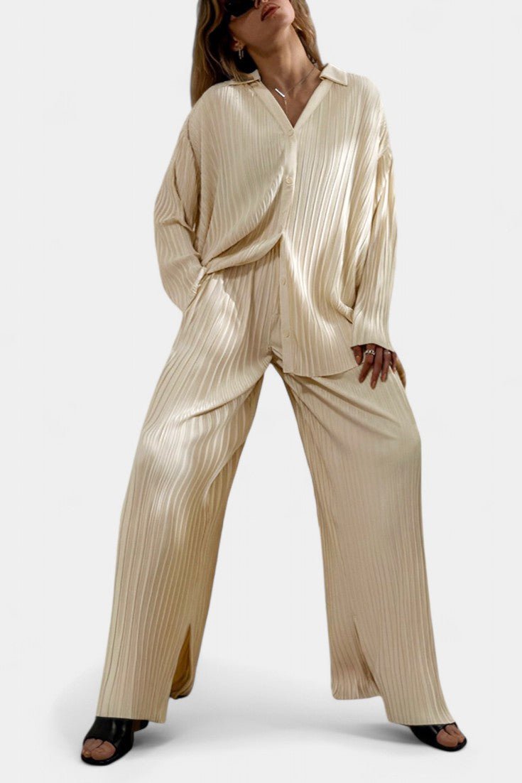 Augusta | Plissiertes Oberteil & weite Hose Set