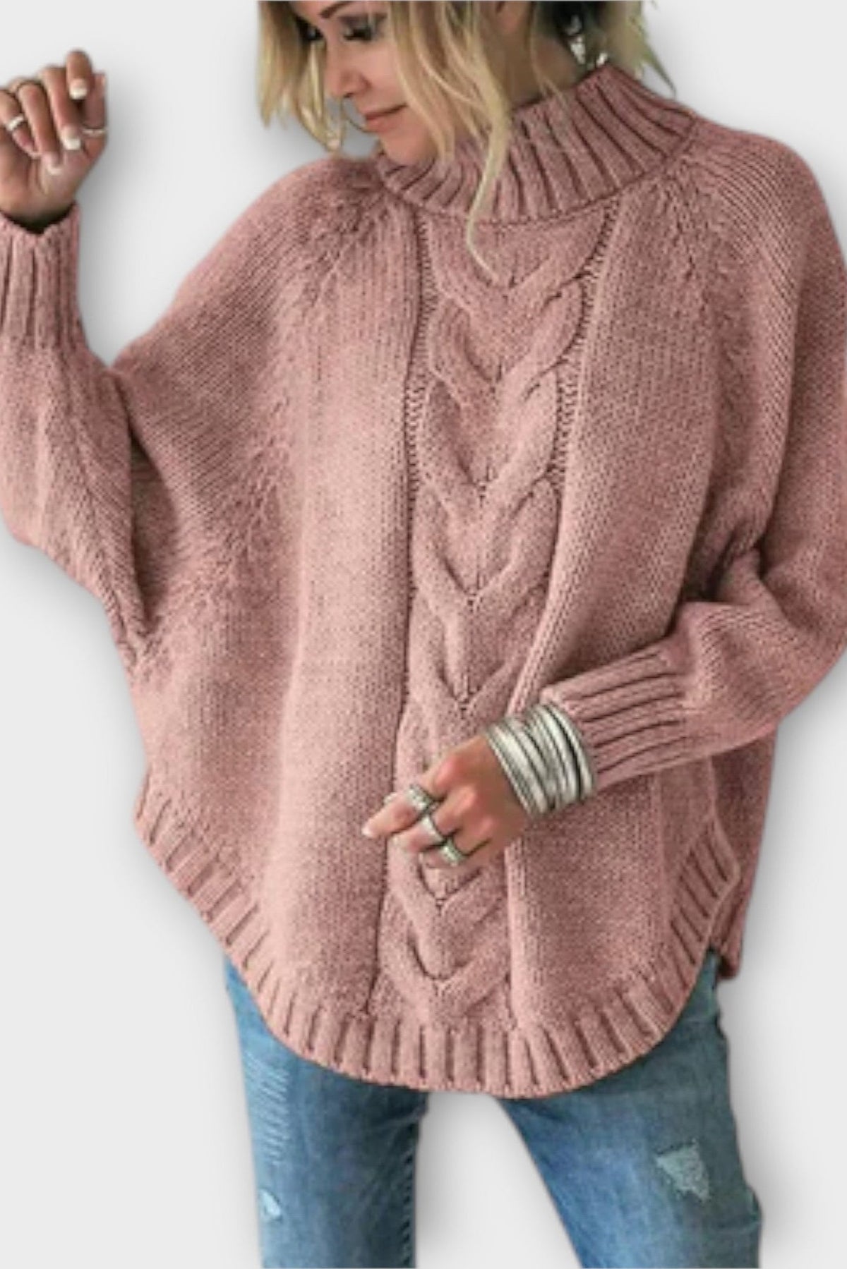 Augusta | Blauer Zopfmusterpullover