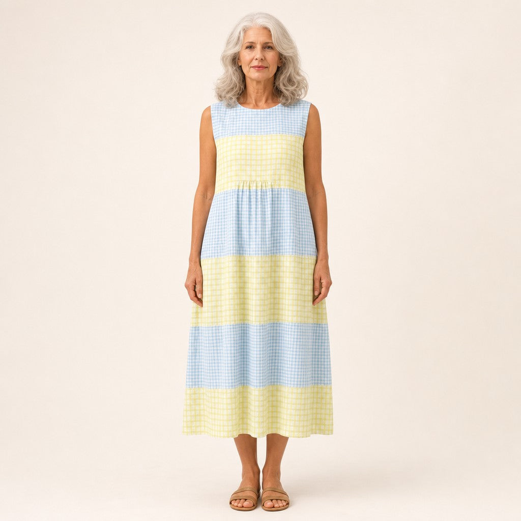 Irmtraud | Ärmelloses Sommerkleid mit Karo in Gelb und Blau