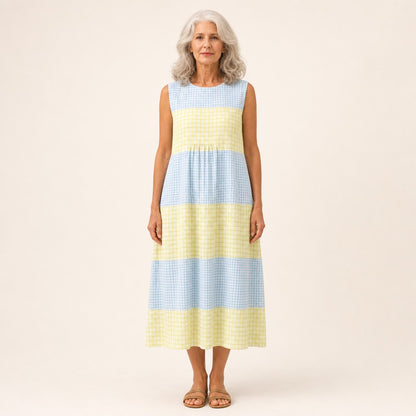 Irmtraud | Ärmelloses Sommerkleid mit Karo in Gelb und Blau