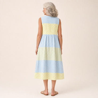 Irmtraud | Ärmelloses Sommerkleid mit Karo in Gelb und Blau