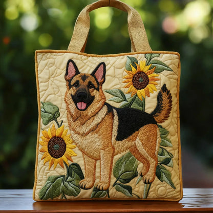 Carmen | Gesteppte Tragetasche mit Motiv Deutscher Schäferhund mit Sonnenblumen
