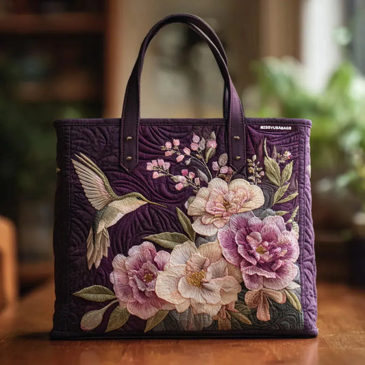 Lioba | Gesteppte Tragetasche mit Motiv Kolibri und Pinke Blüten