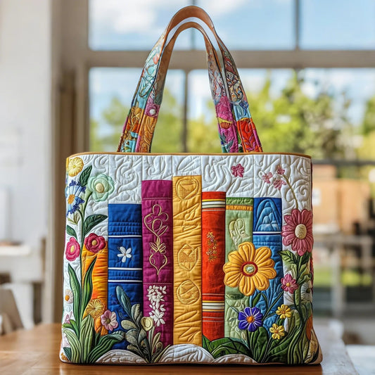 Gerti | Gesteppte Tragetasche mit Motiv Florale Bibliothek