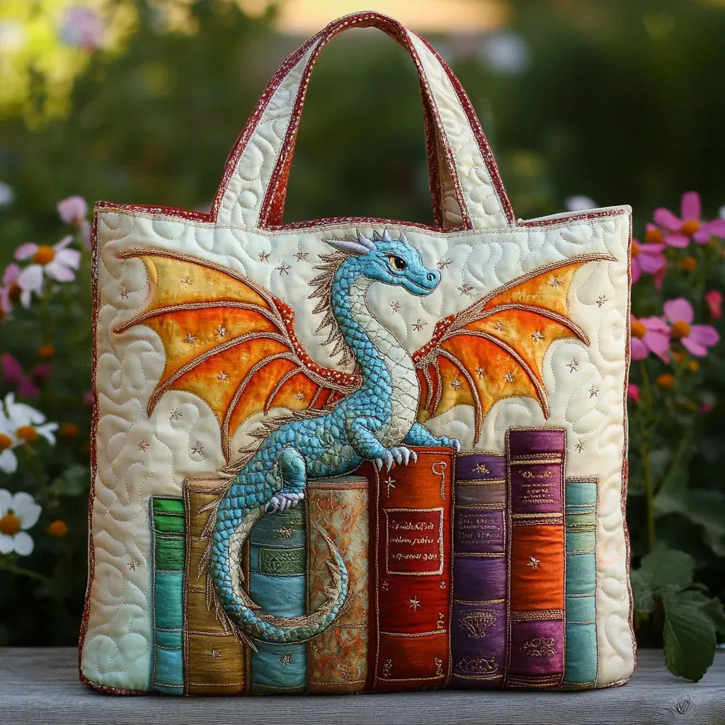 Antonia | Gesteppte Tragetasche mit Motiv Buchdrache