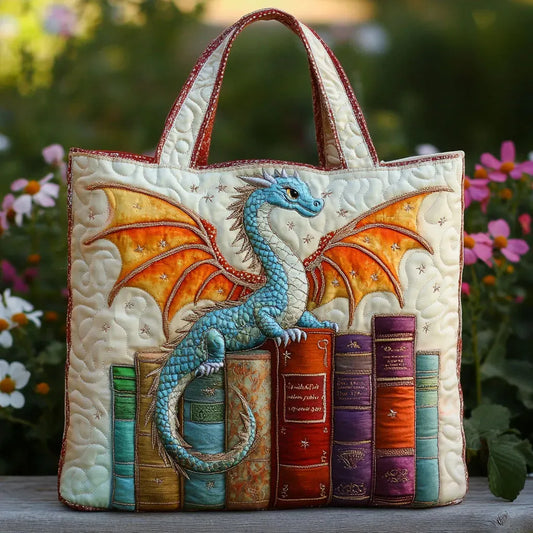 Antonia | Gesteppte Tragetasche mit Motiv Buchdrache