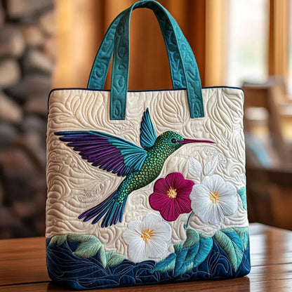Miriam | Gesteppte Tragetasche mit Motiv Kolibri und Weiße Blumen