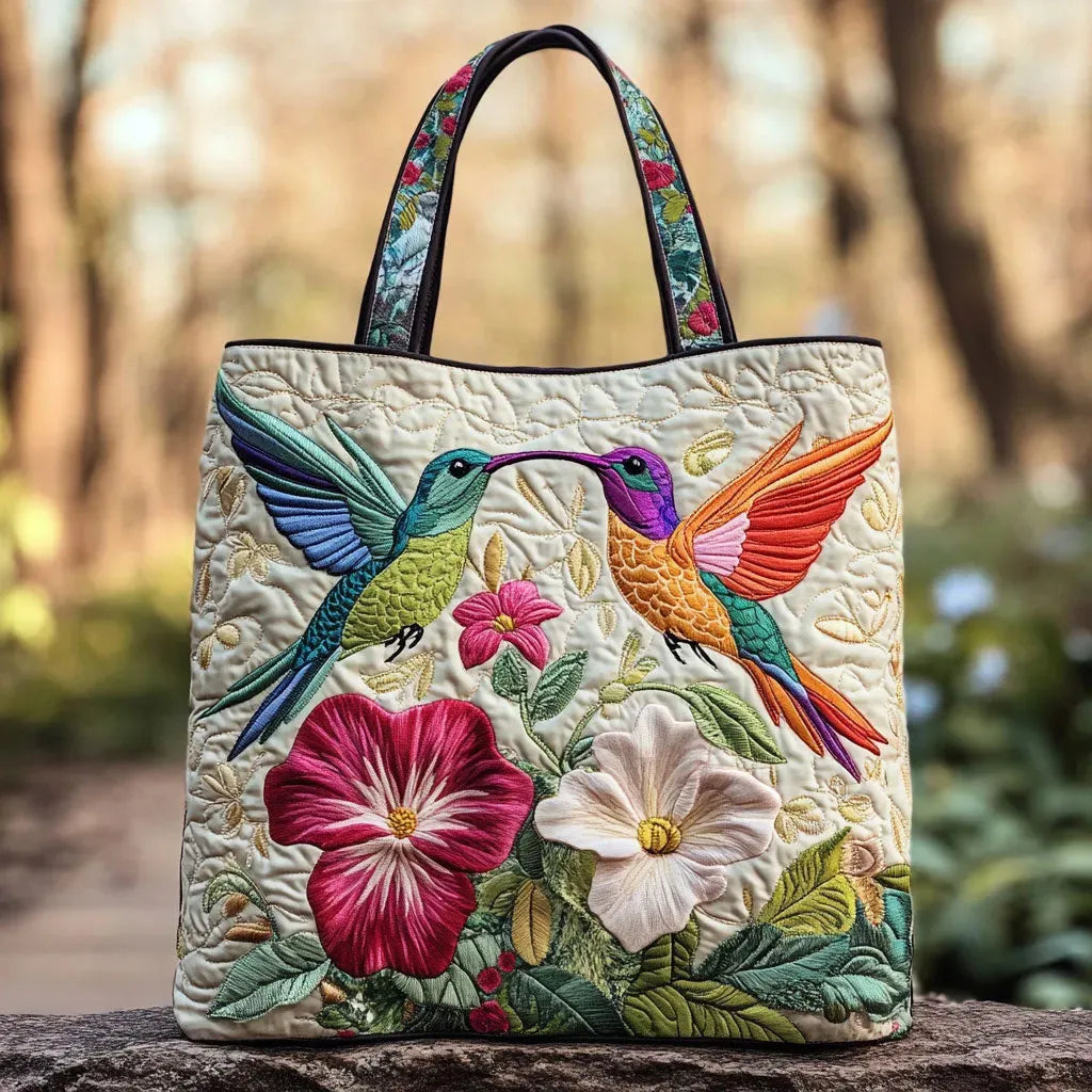 Josefa | Gesteppte Tragetasche mit Motiv Zwei Kolibris im Flug