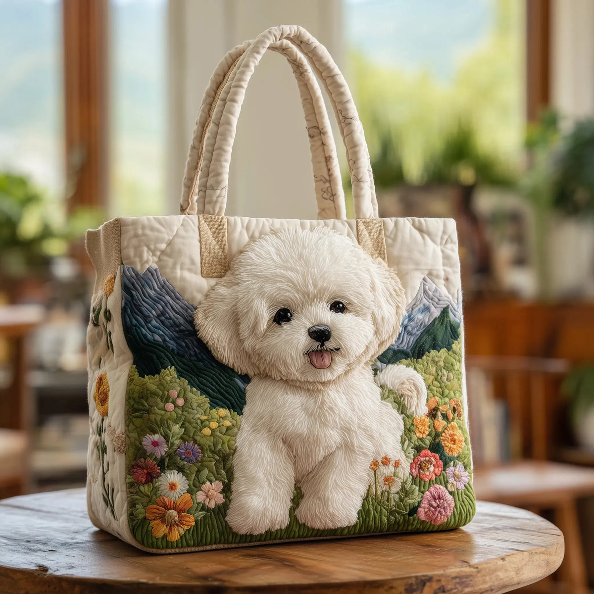 Maria | Gesteppte Tragetasche mit Motiv Bichon Frise