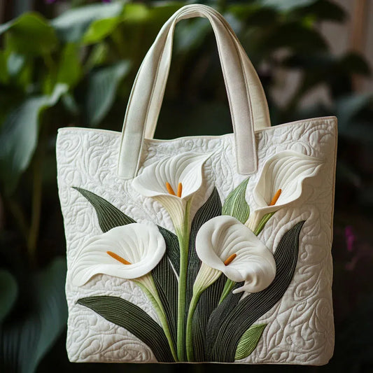 Margot | Gesteppte Tragetasche mit Motiv Weiße Calla-Lilien