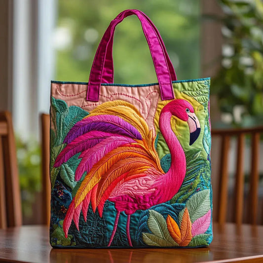 Hannah | Gesteppte Tragetasche mit Motiv Regenbogenflamingo