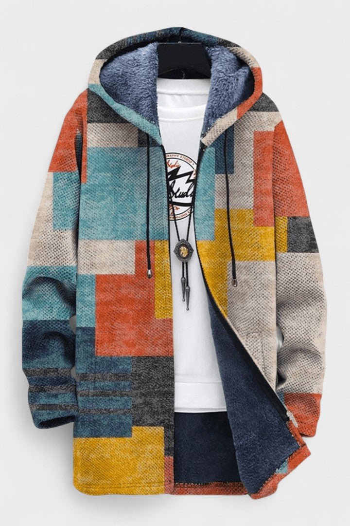 Barbara | Pastellfarbene Patchwork-Kapuzenjacke mit Reißverschluss