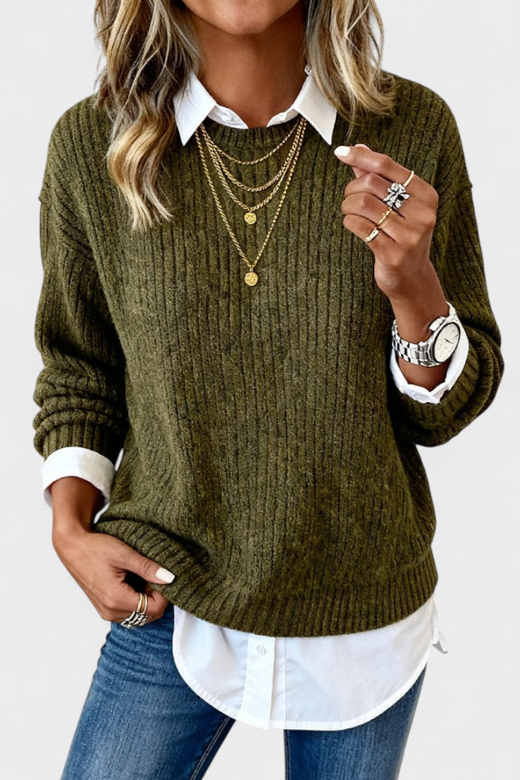 Barbara | Olivgrüner Pullover im Lagenlook
