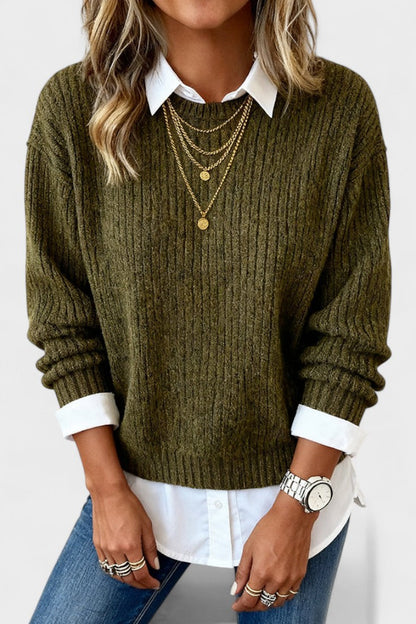 Barbara | Olivgrüner Pullover im Lagenlook