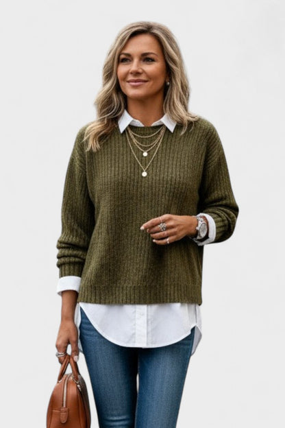 Barbara | Olivgrüner Pullover im Lagenlook