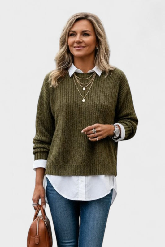 Barbara | Olivgrüner Pullover im Lagenlook