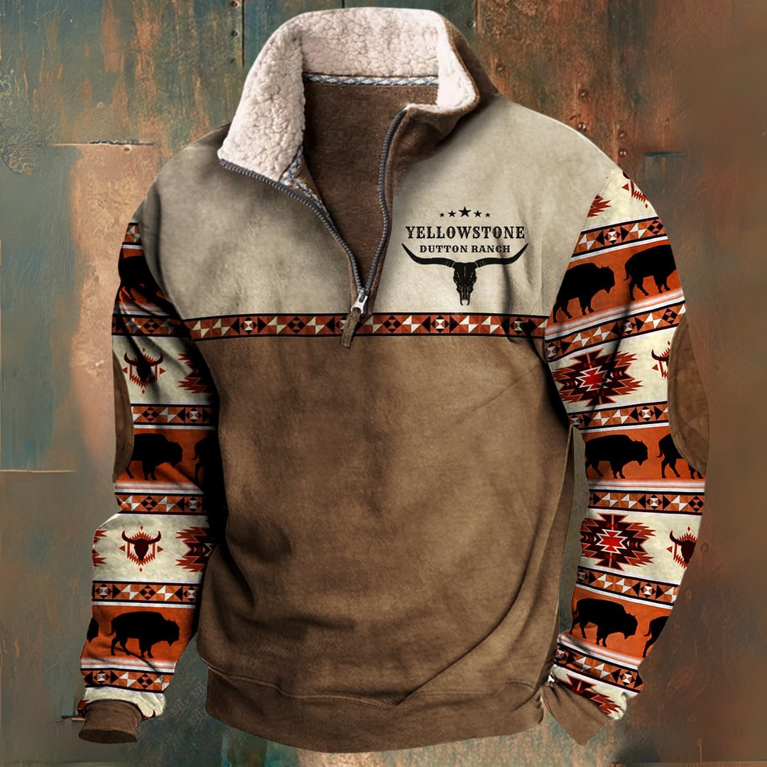 Benjamin | Brauner Fleecepullover mit gemusterten Ärmeln
