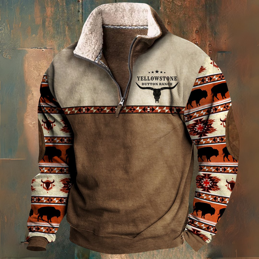 Benjamin | Brauner Fleecepullover mit gemusterten Ärmeln